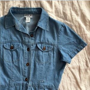 Bobbie Bee Vintage Denim Chambray Button Up Collared Dress 100% Cotton